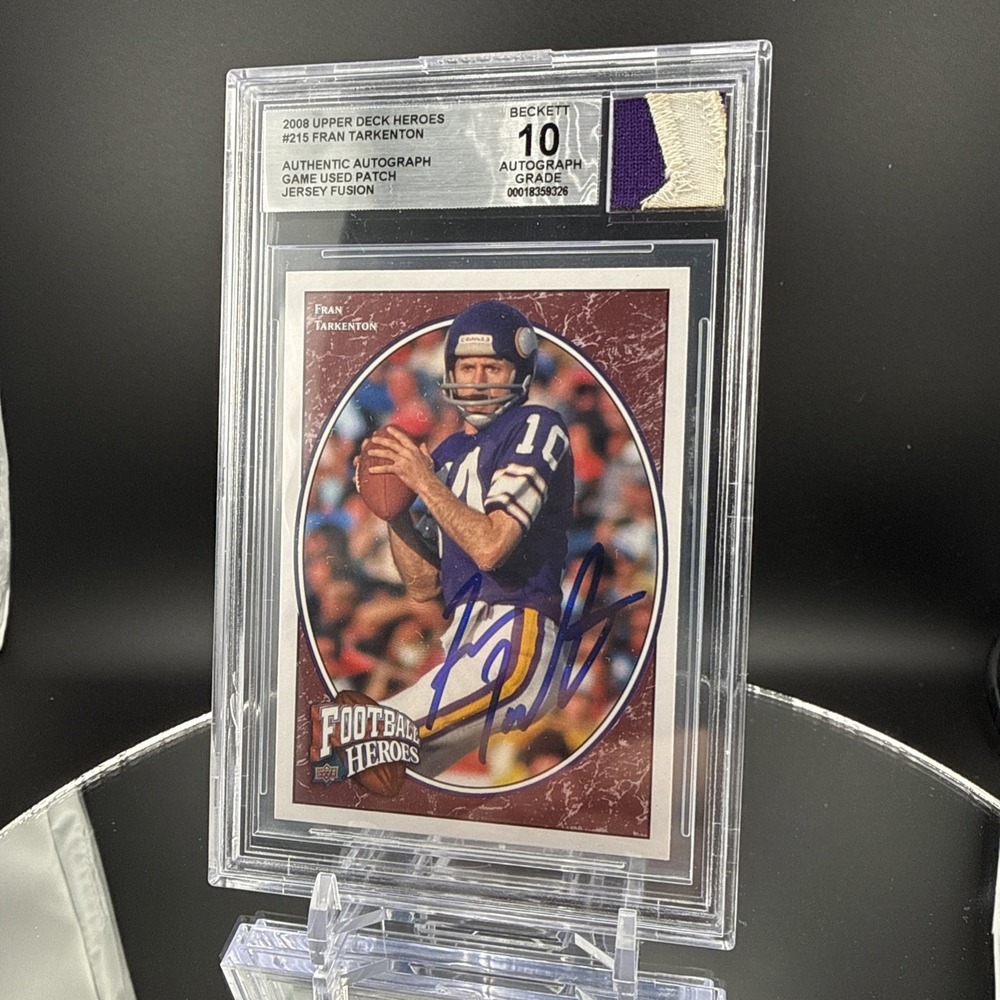 2008 Upper Deck Heros #215 Fran Tarkenton Game Worn Relic Auto Beckett 10